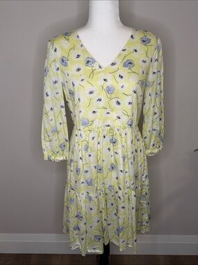 Ann Taylor Lemon Floral V-Neck Tiered Midi Dress